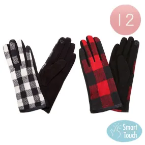 12Pairs Buffalo Check Smart Touch Gloves