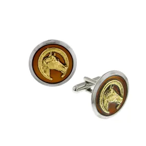 1928 Jewelry Brown Enamel Equine Cufflinks