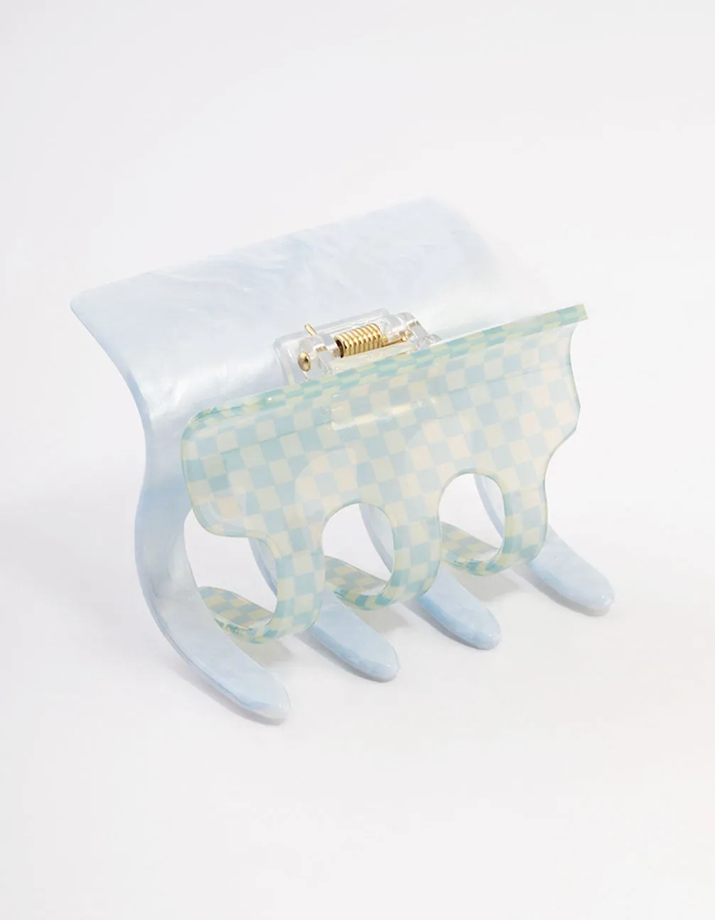 Acrylic Blue Contrast Checkered Hair Claw Clip