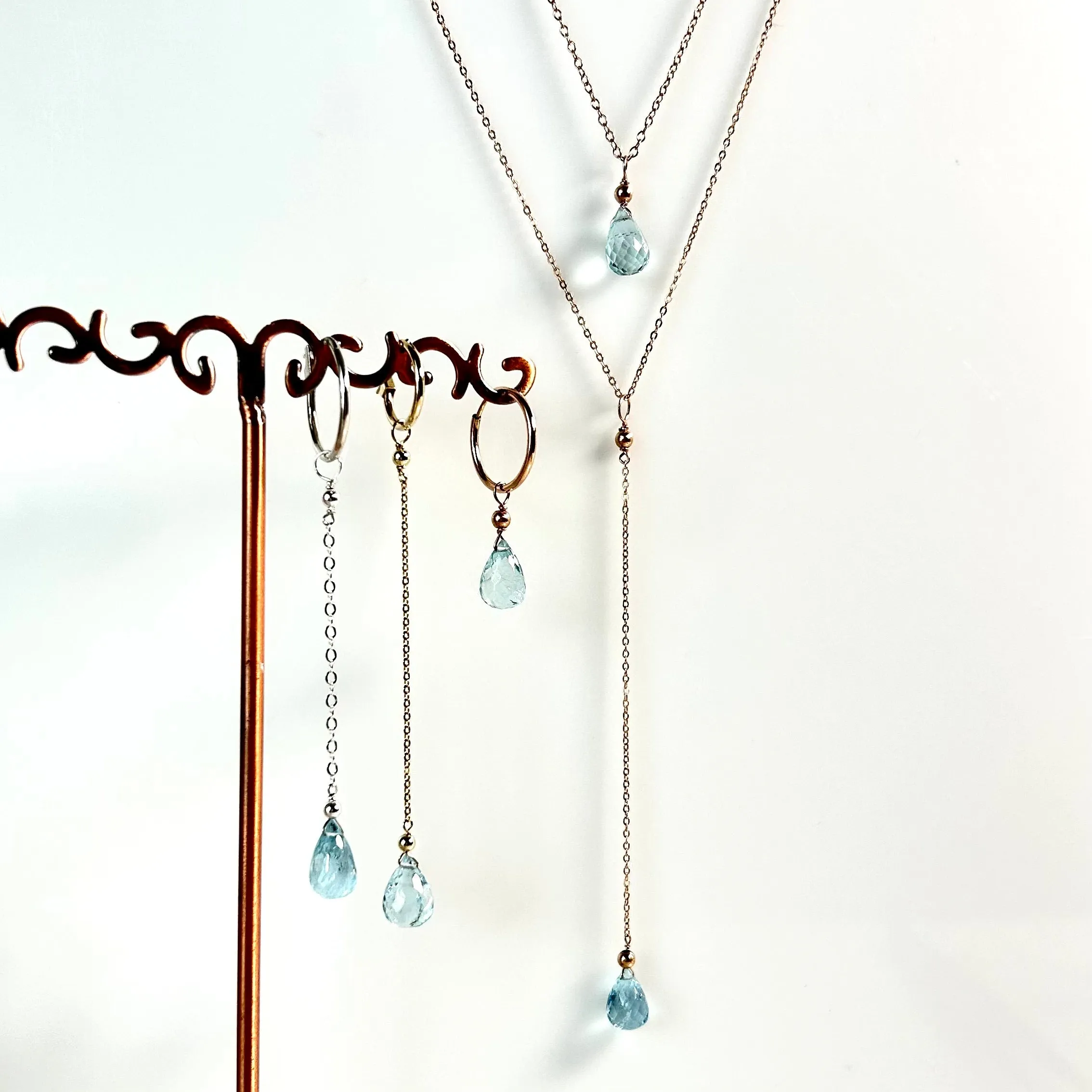 Aquamarine Pendant Necklace, Aquamarine Lariat Necklace