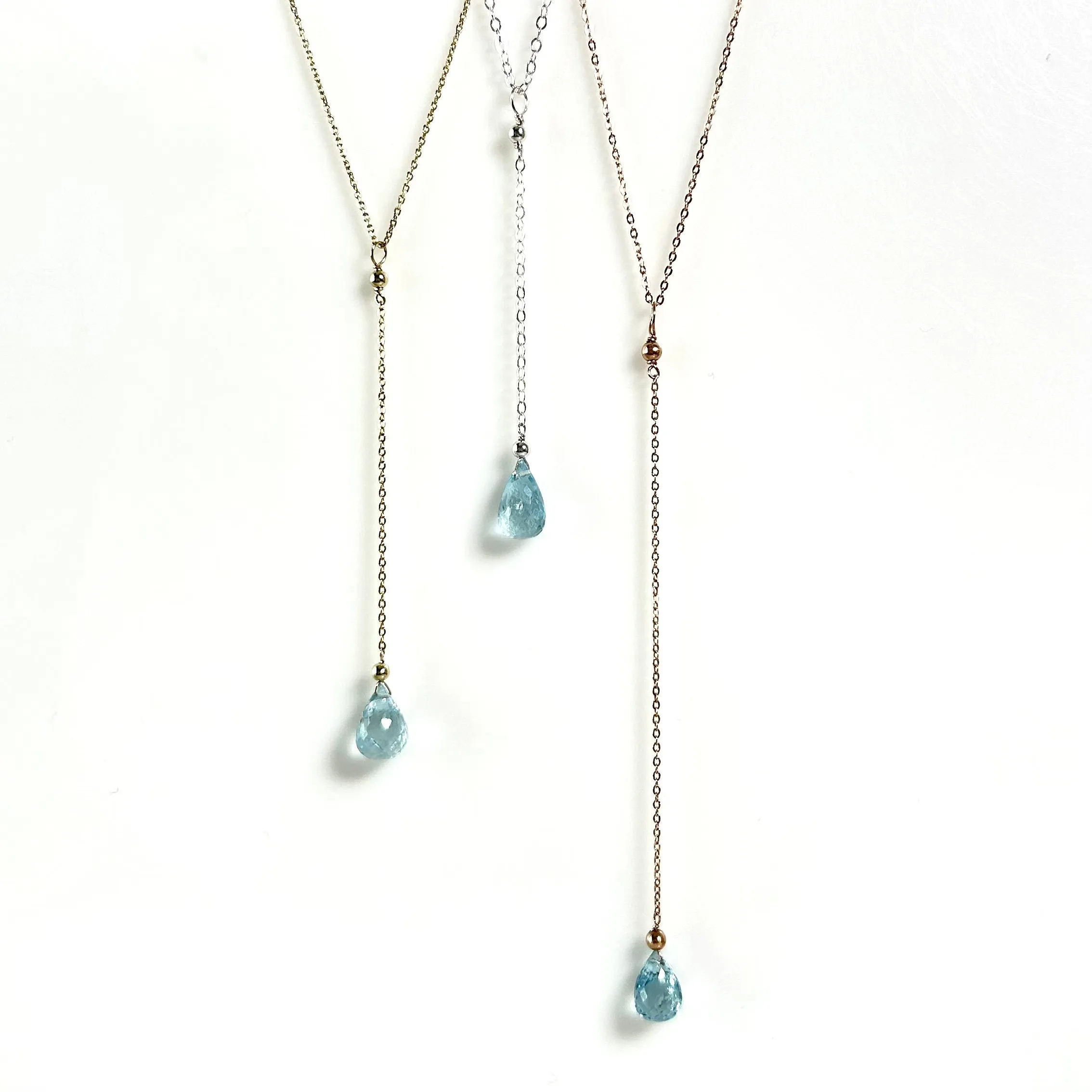 Aquamarine Pendant Necklace, Aquamarine Lariat Necklace