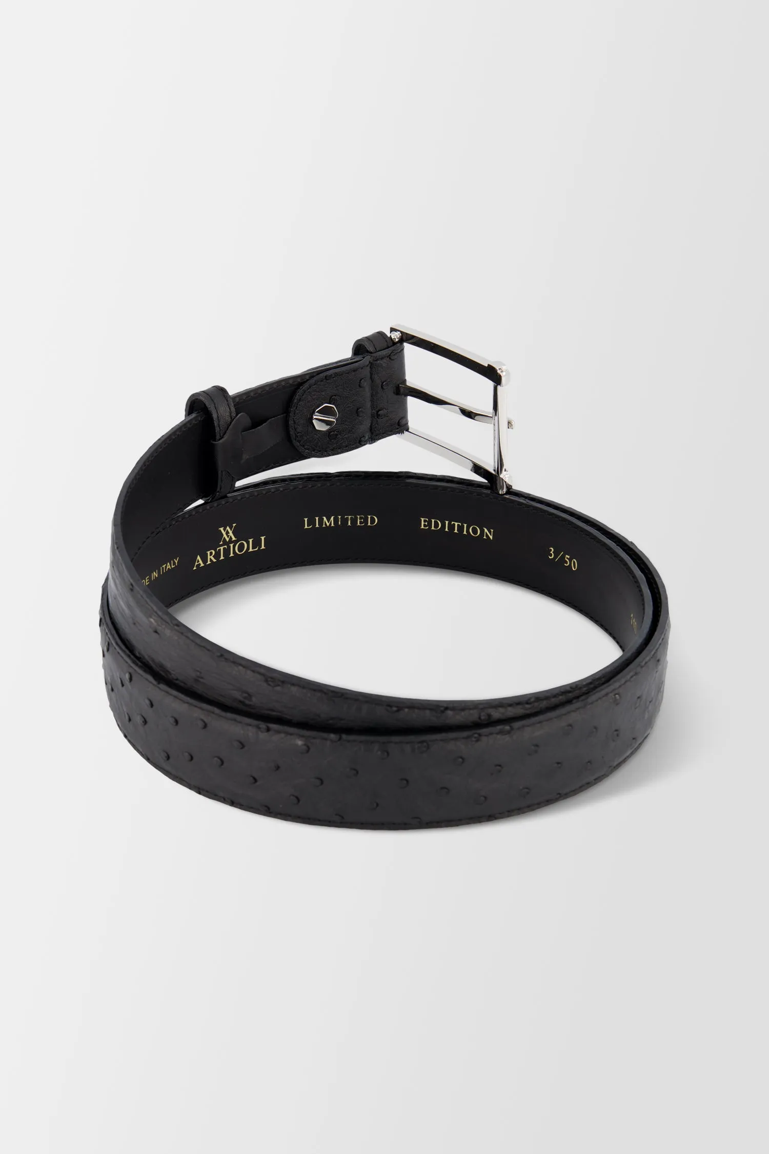 Artioli Black Ostrich Belt