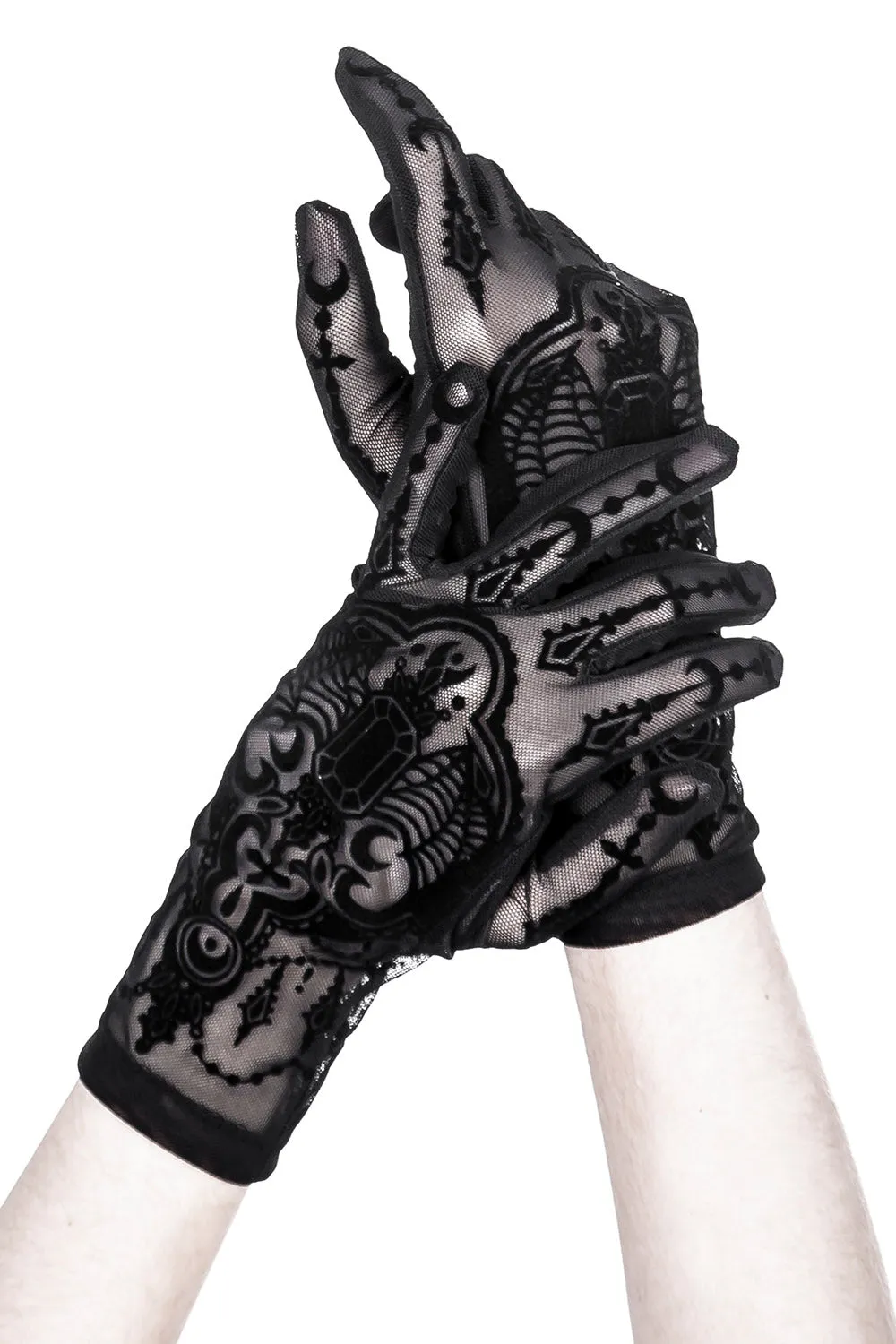 Black Gothic Mesh Bat Gloves