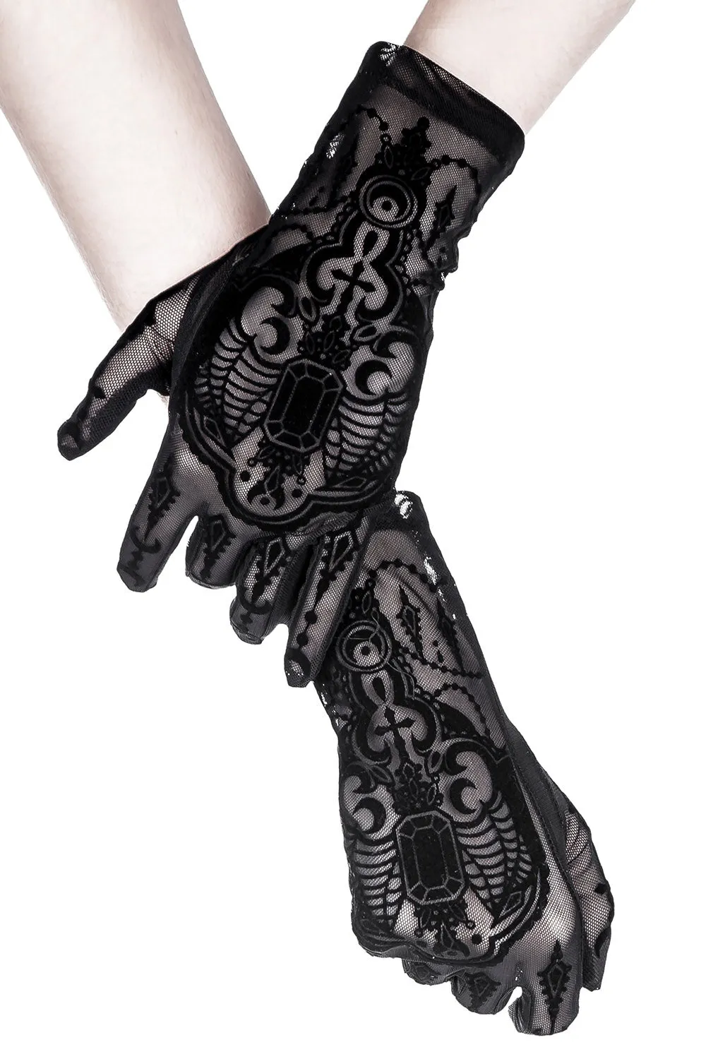 Black Gothic Mesh Bat Gloves