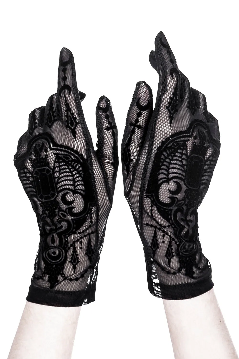 Black Gothic Mesh Bat Gloves