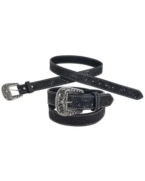 Black Leather Tooled Belt