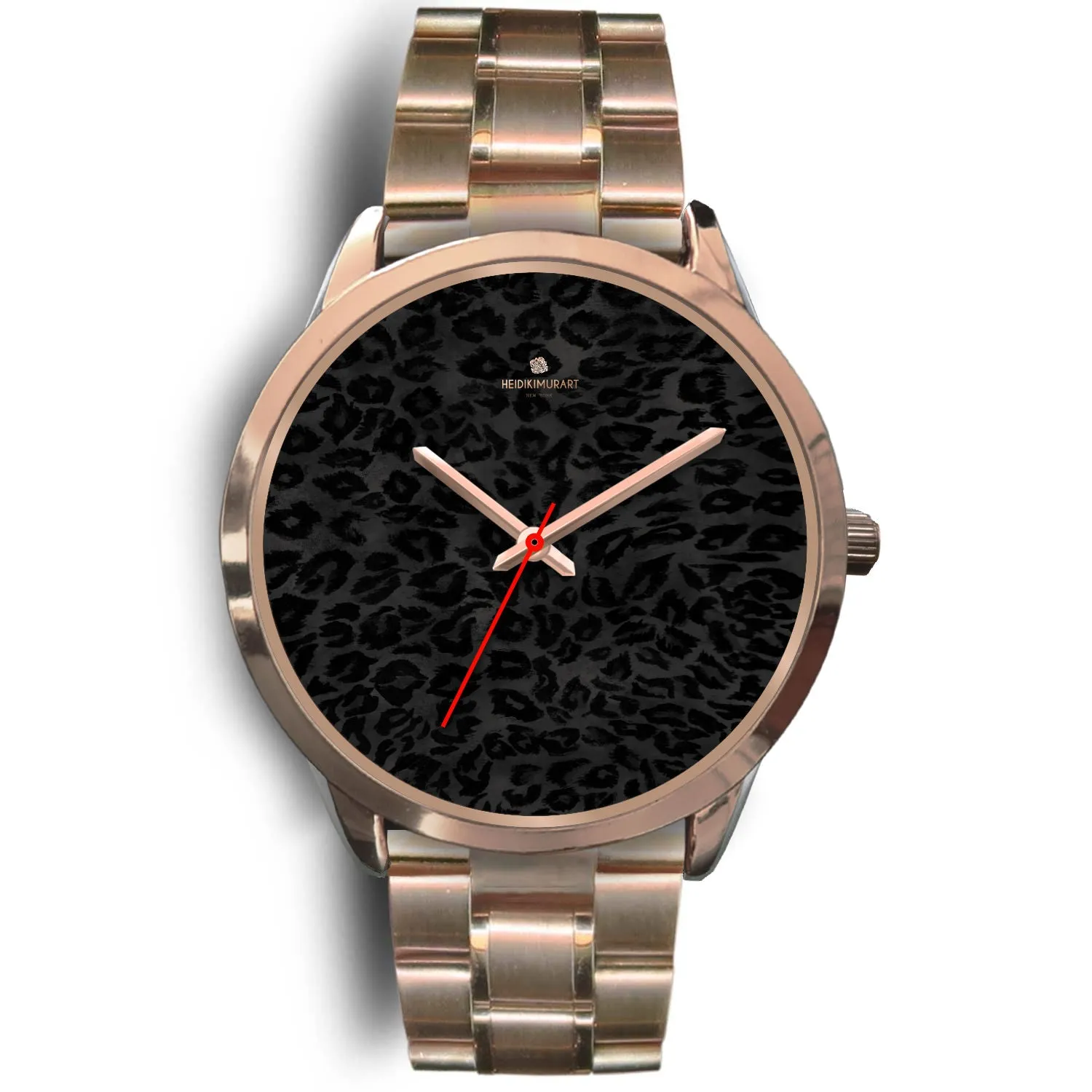 Black Leopard Unisex Watch, Animal Print Designer Mens Womens Stainless Steel Watch