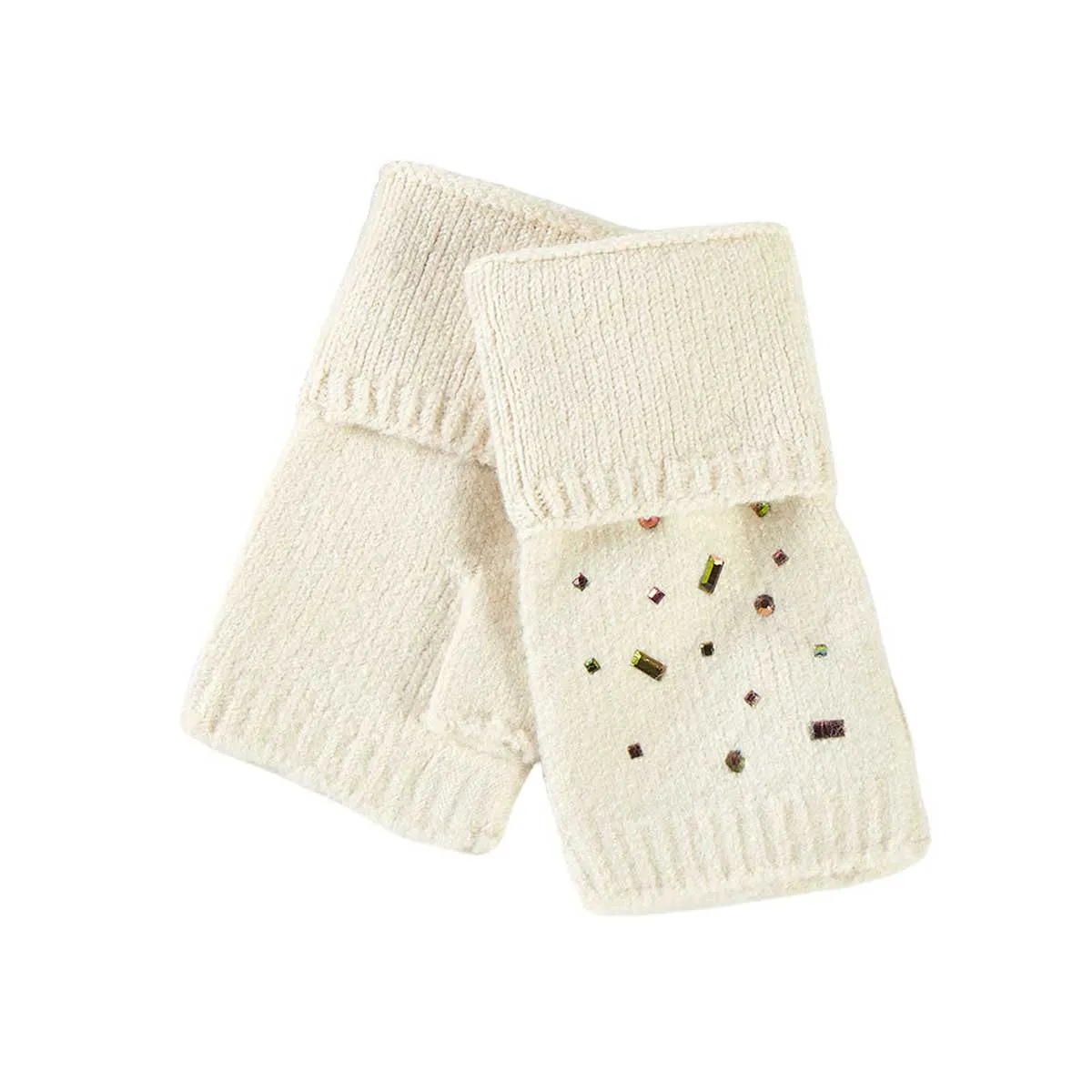 Bling Stone Embellished Knit Fingerless Gloves