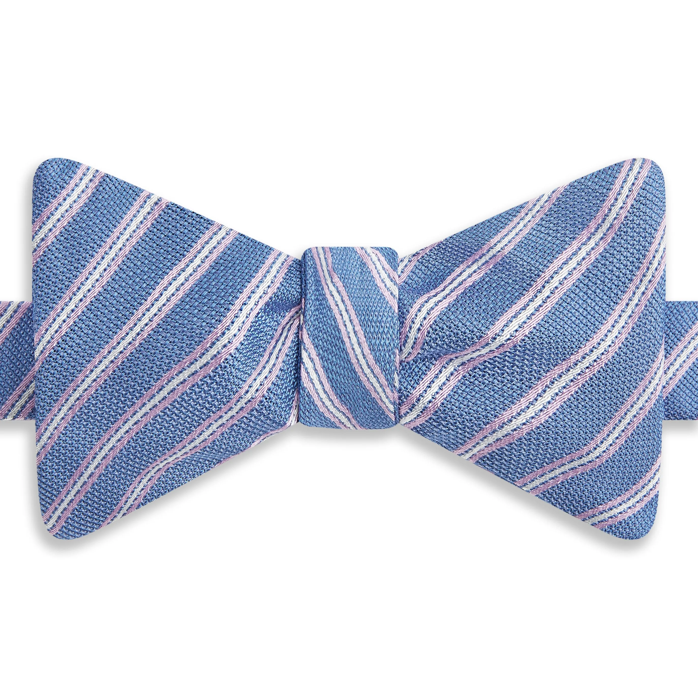 Blue Textured Stripe Woven Silk Self Bow Tie