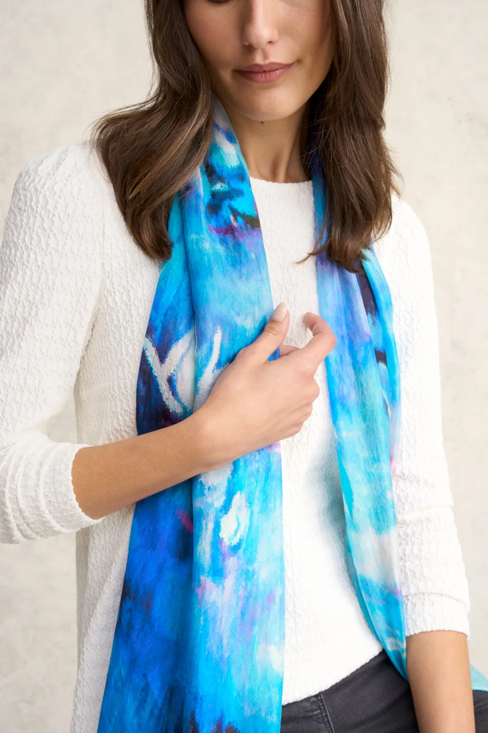 Blue Watercolour Silk Scarf