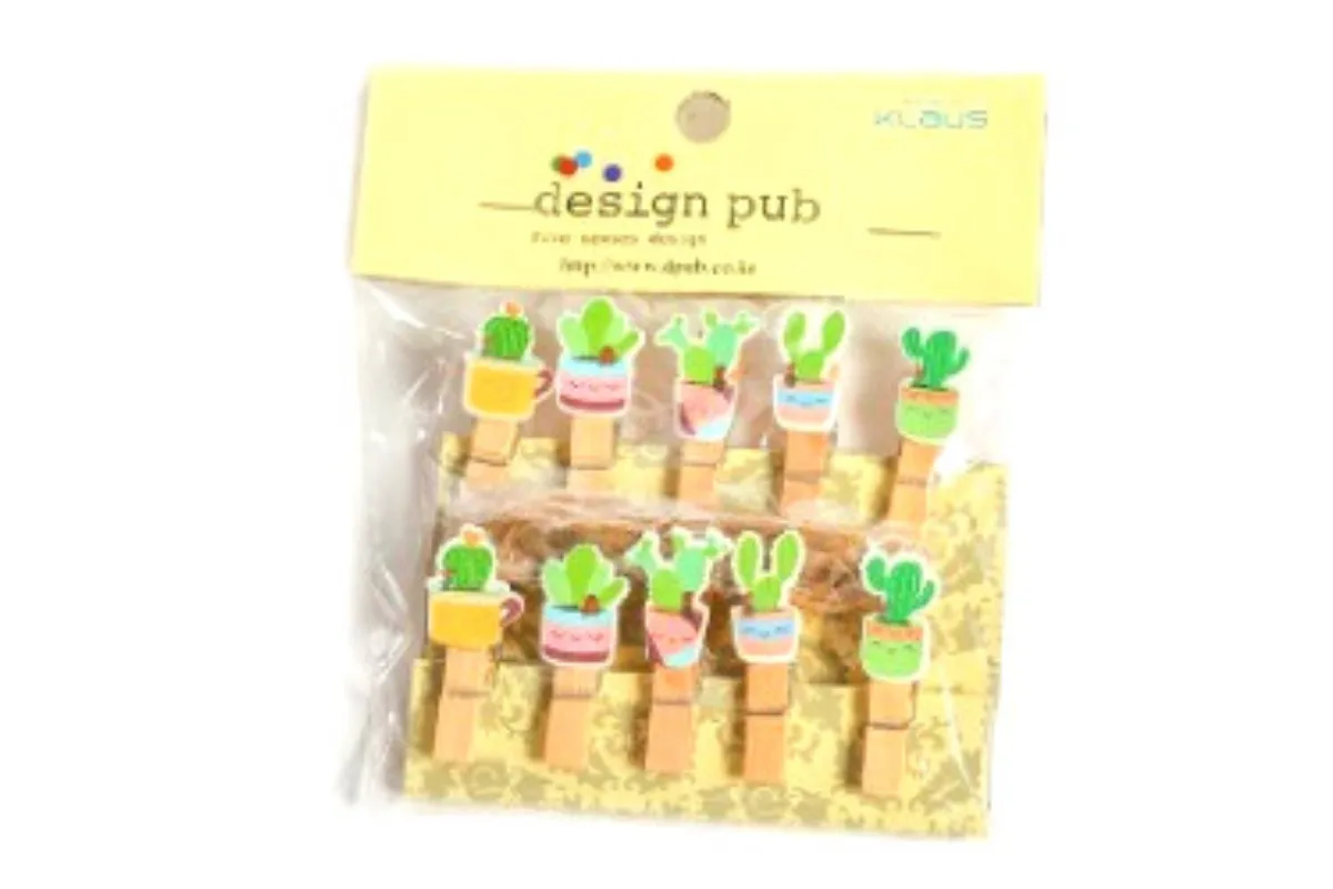 Cactus Theme Wooden Clip with Twine