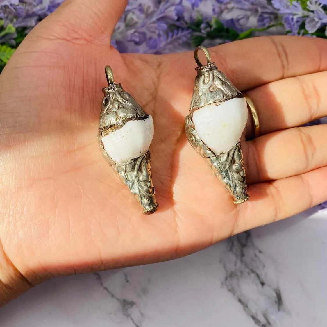 Conch Shell Pendant, Handmade Shell Pendant with Shell, Unique Jewelry, Statement Jewelry,  Tibetan Style Pendant from Nepal