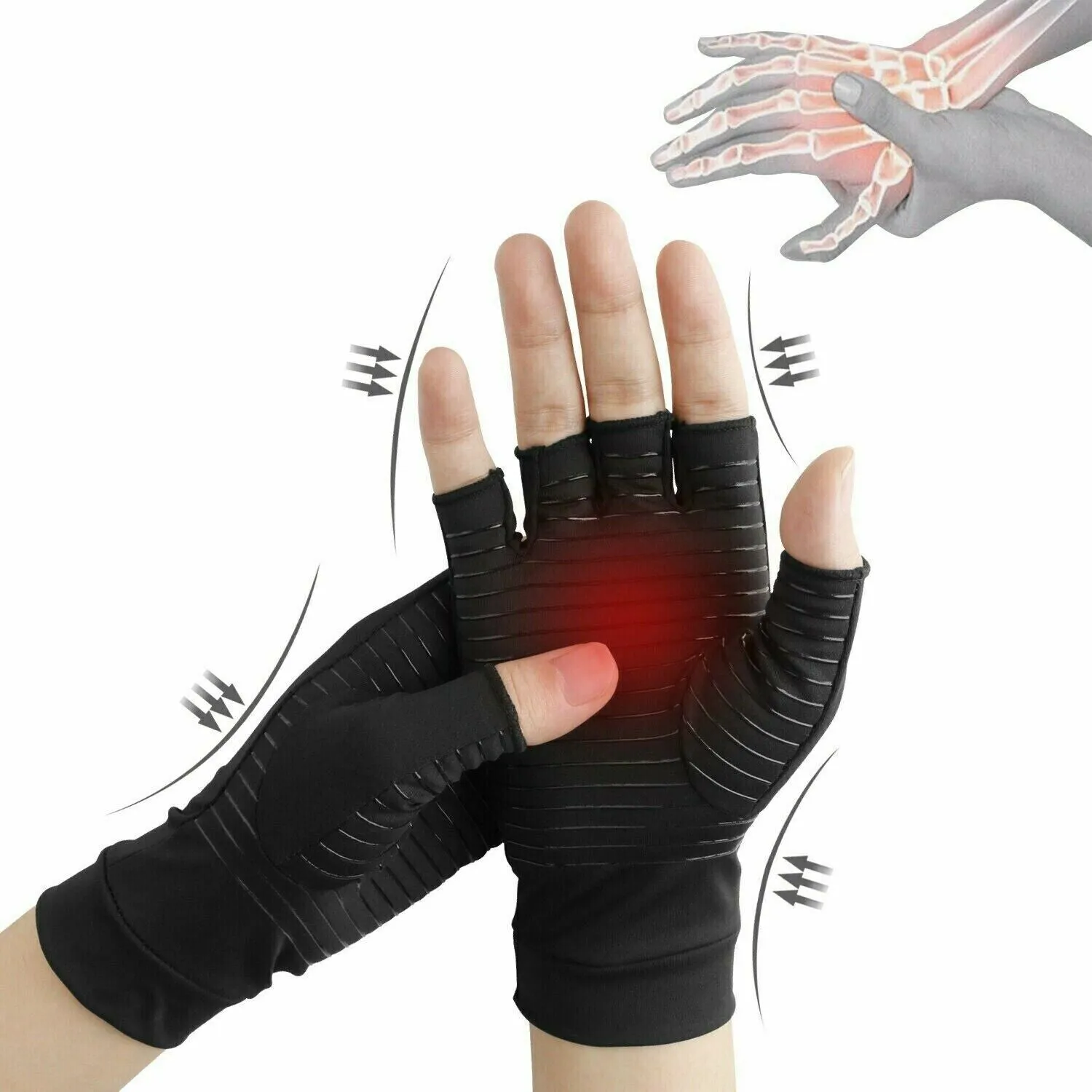 Copper Compression Gloves Arthritis Fit Carpal Tunnel Support Gloves - Black