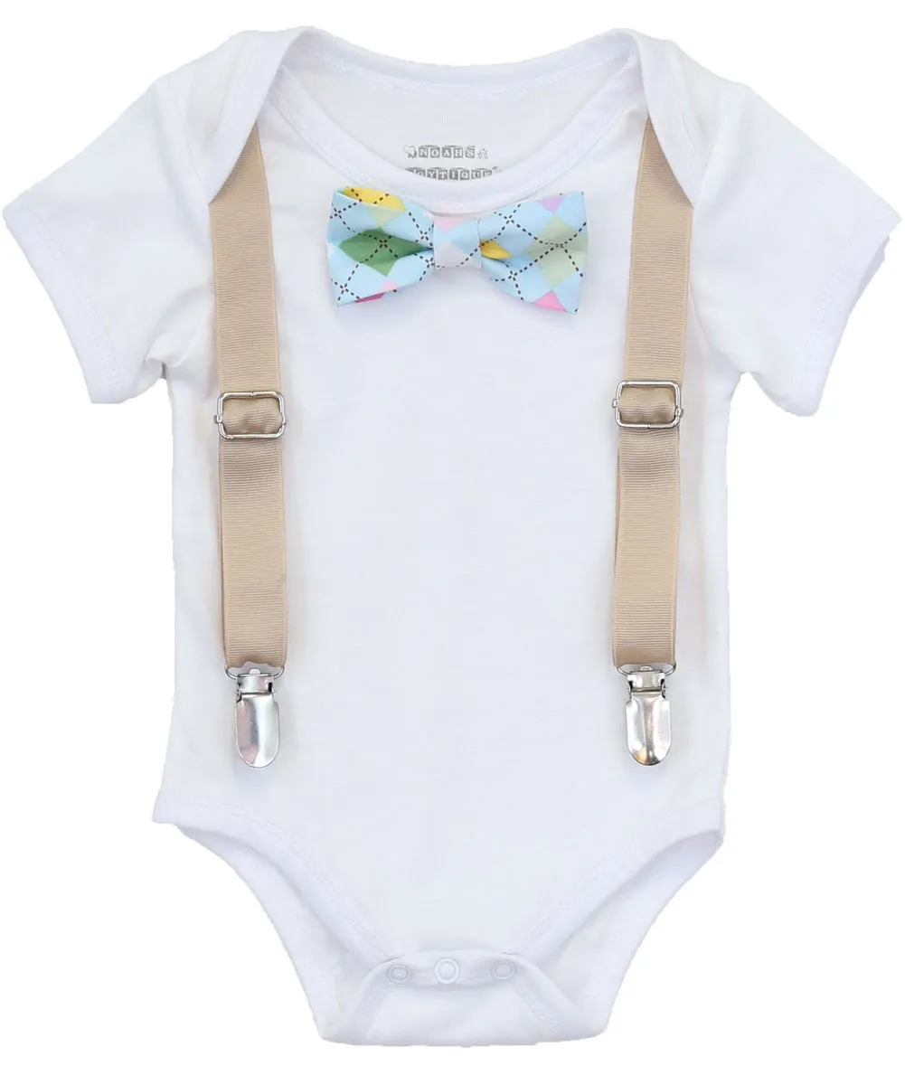 Easter Outfit Baby Boy with Tan Suspenders and Argyle Bow Tie