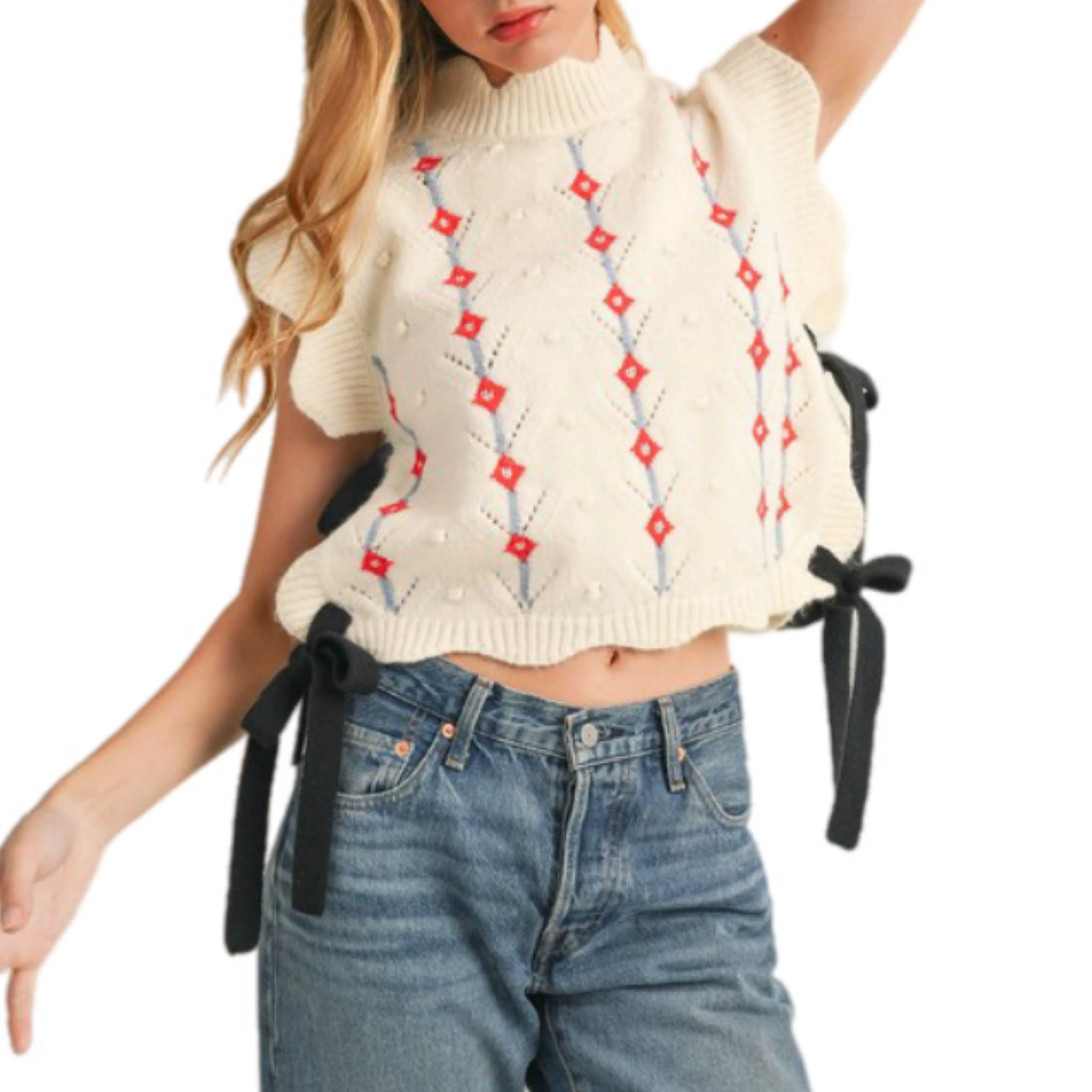 Embroidered Bow Vest