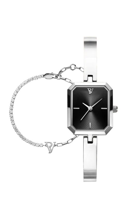 Ethereal Watch & Bracelet Set Silver