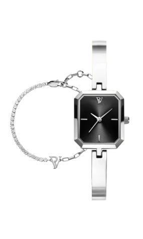 Ethereal Watch & Bracelet Set Silver