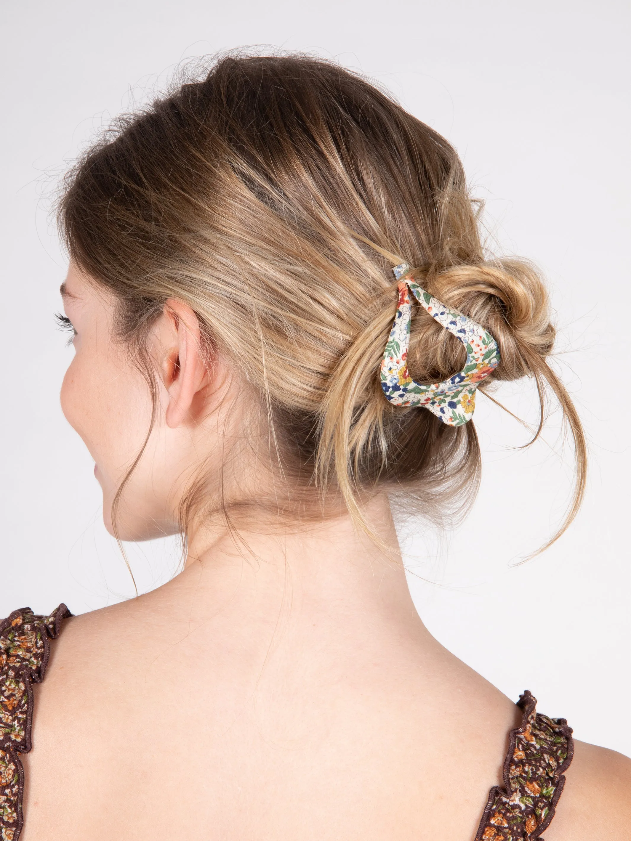 Floral Fabric Boho Hair Clip - Cream