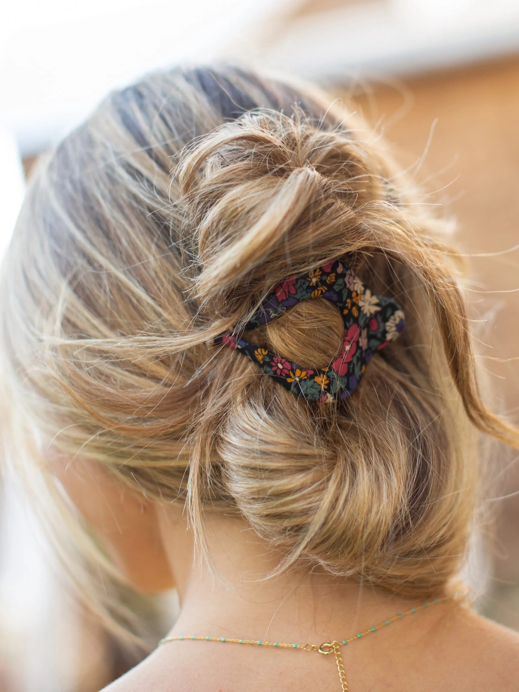 Floral Fabric Boho Hair Clip - Navy