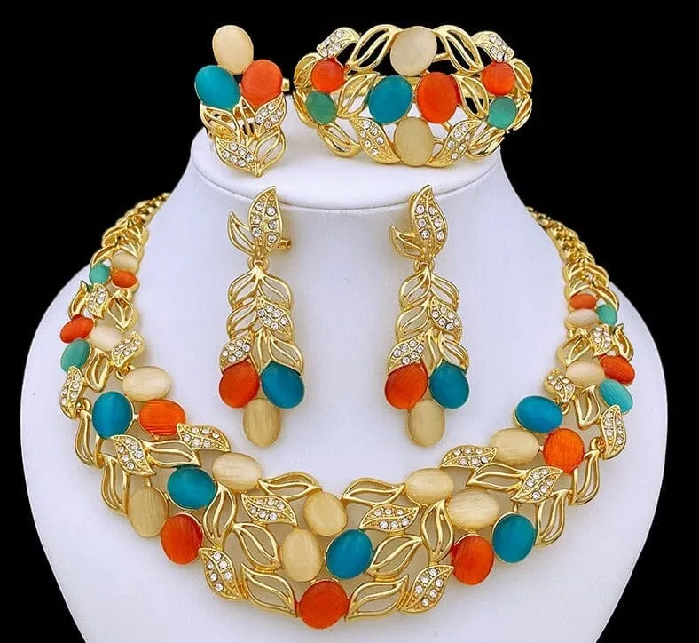 Gold Plated Opal Jewelry Set