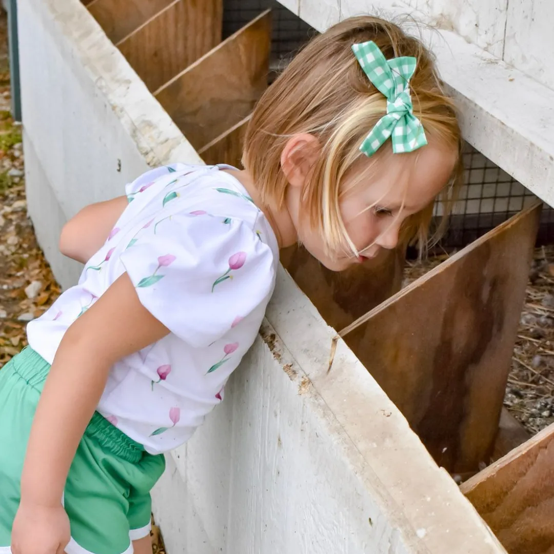 Hair Bow - Green Gingham