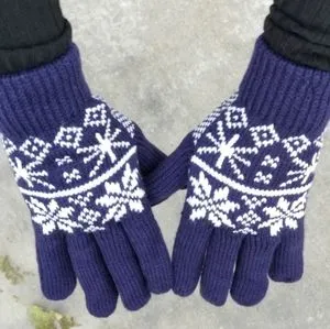 Knitted Mittens Gloves Blue