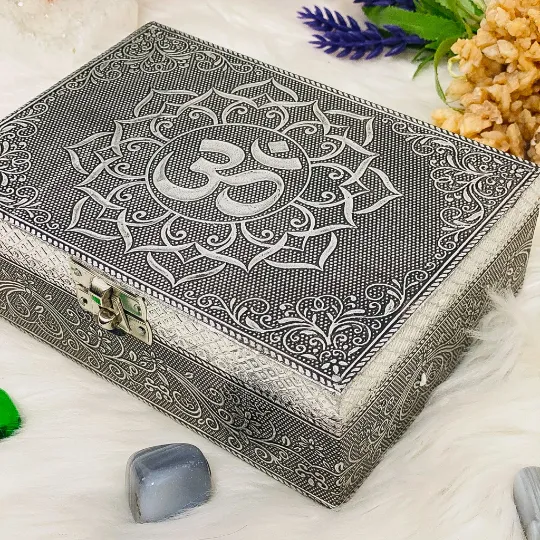 Om Engraved Metal Jewelry Box