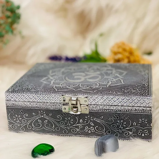 Om Engraved Metal Jewelry Box