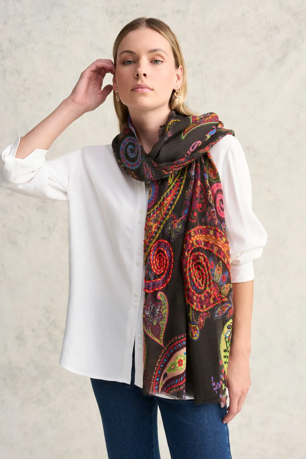 Paisley Wool Embroidered Scarf