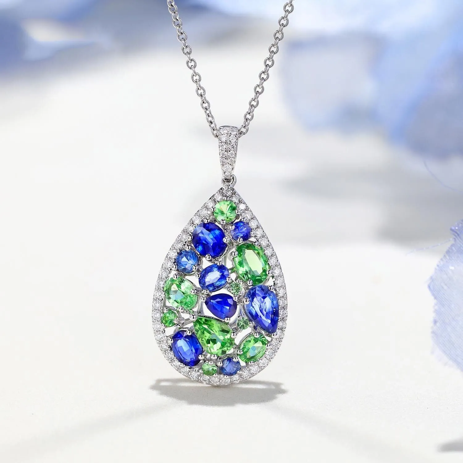 Peridot & Sapphire Gemstone Silver Jewelry Set