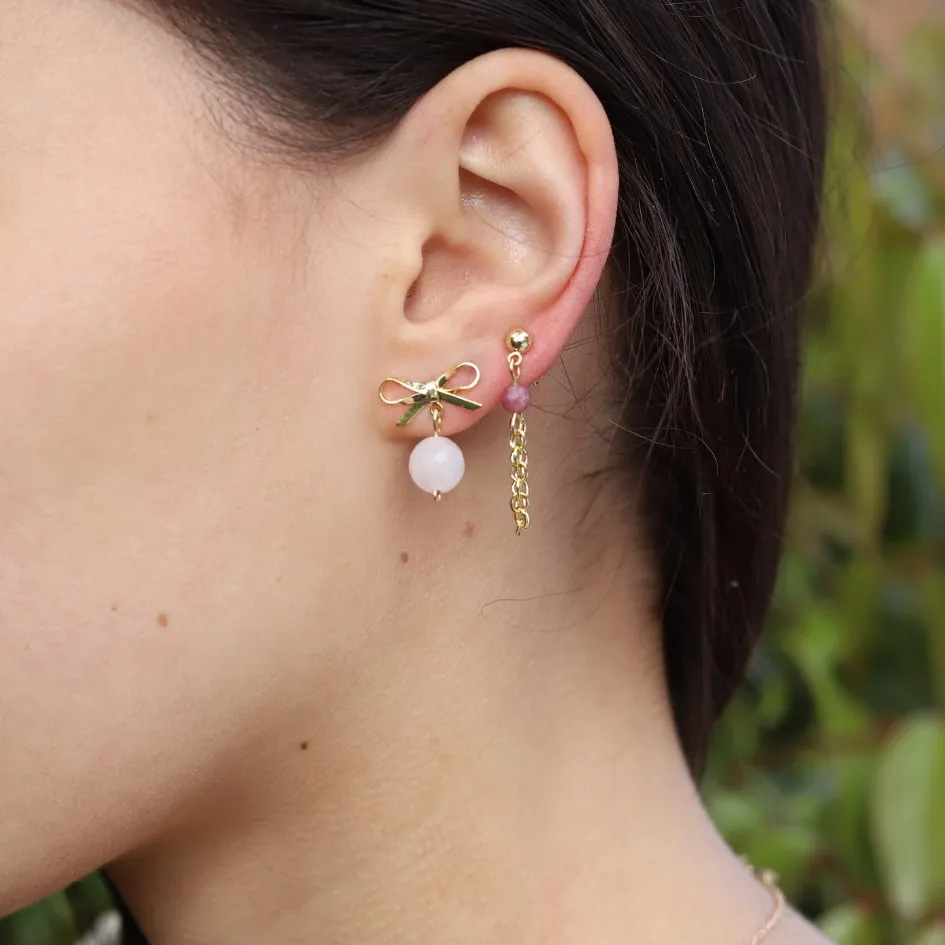 Rose Quartz Bow Earrings