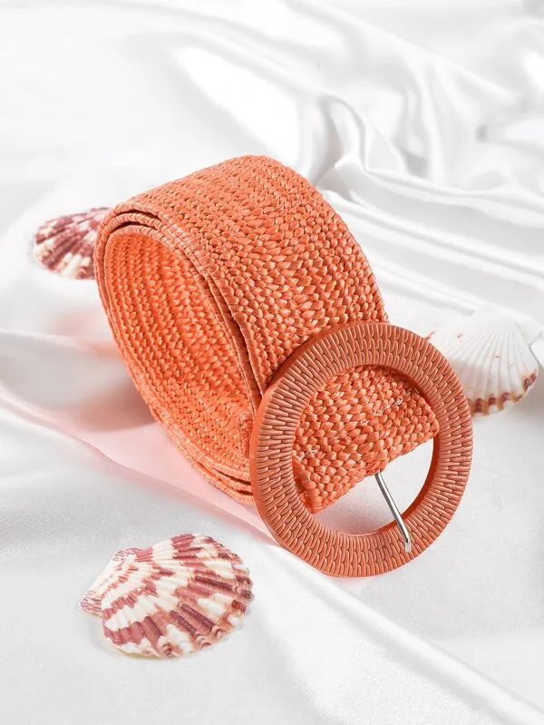 Round Buckle Straw Belt