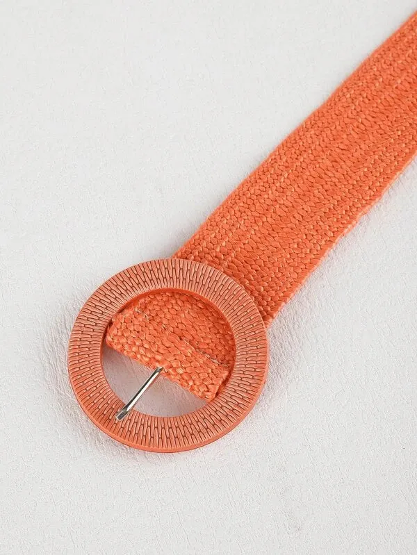 Round Buckle Straw Belt