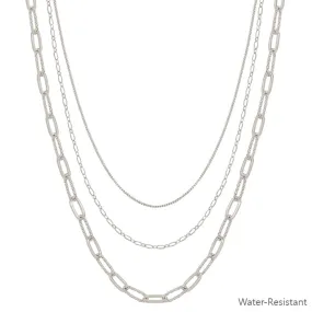 Silver Triple Layered Clip Chain Necklace