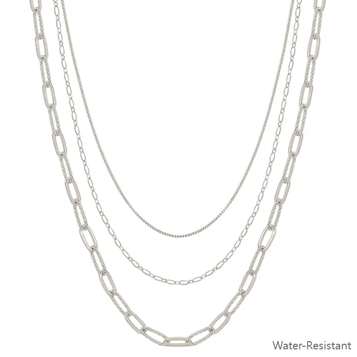 Silver Triple Layered Clip Chain Necklace