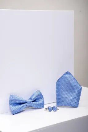 TB17 - Birdseye Print Bow Tie and Pocket Square Set In Blue