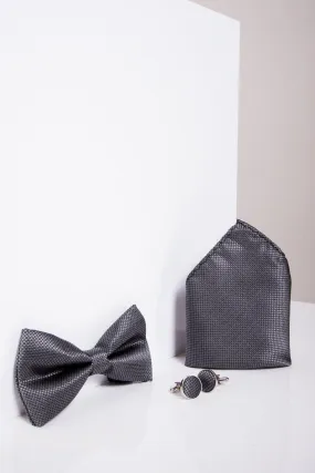 TB17 - Birdseye Print Bow Tie and Pocket Square Set In Charcoal