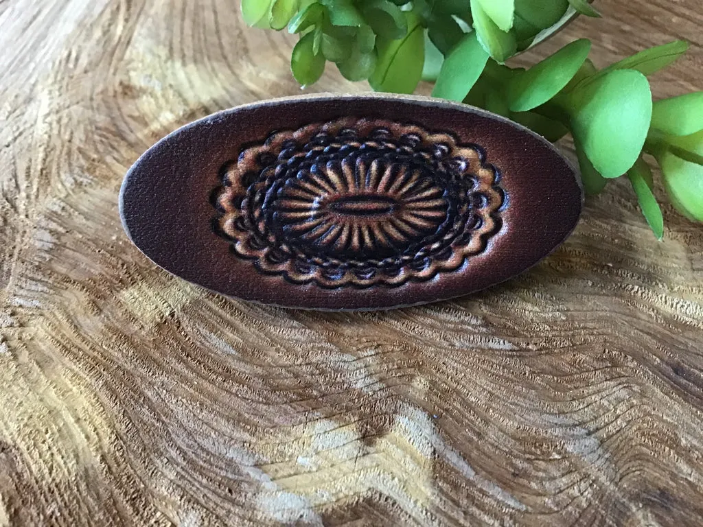 Tooled Oval Leather Hair Barrette